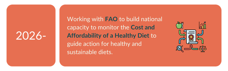 2026 — Working with FAO to build national capacity to monitor the Cost and Affordability of a Healthy Diet.
