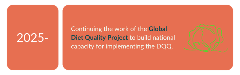 2025 — Continuing the work of the Global Diet Quality Project to build national capacity for implementing the DQQ.